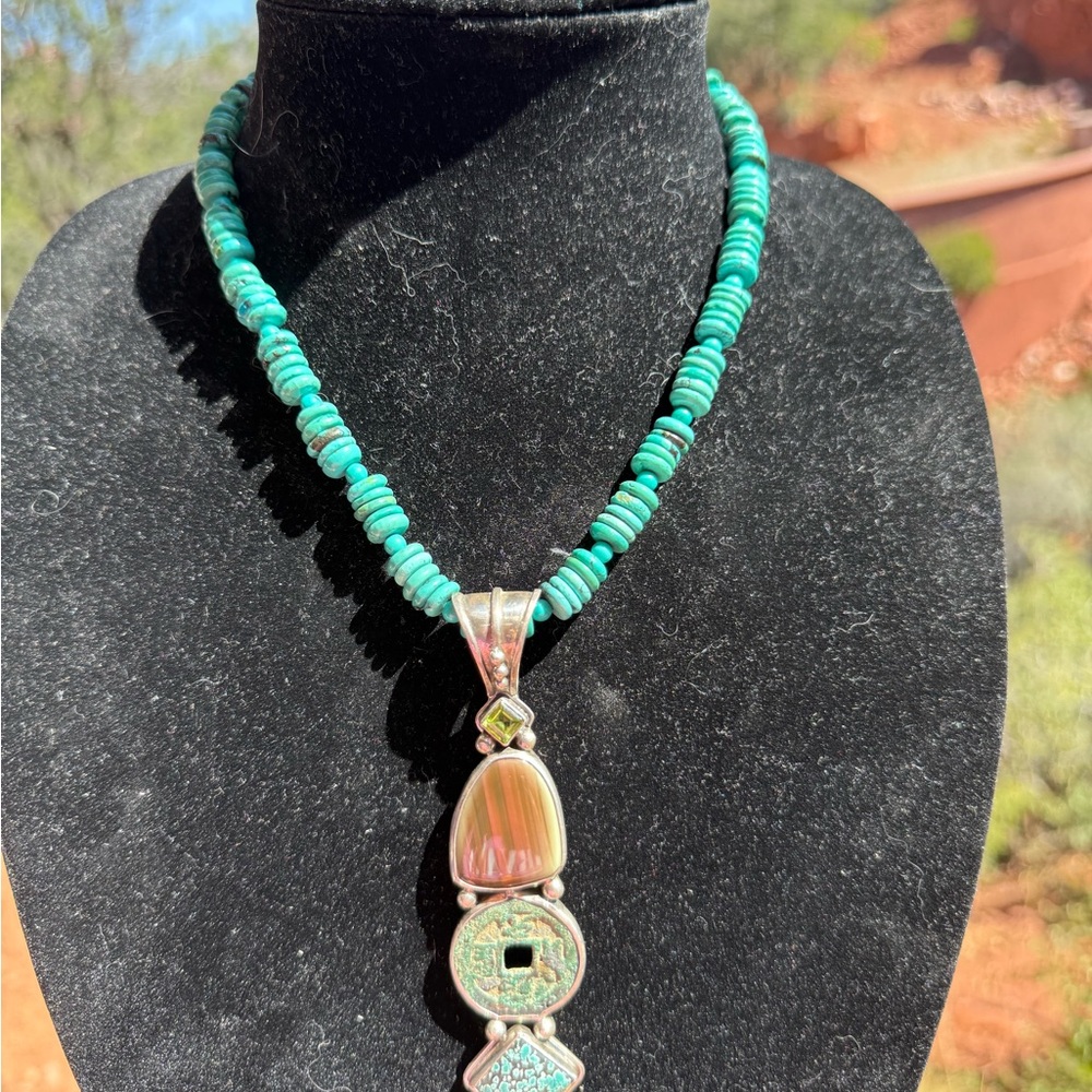 Turquoise Bead Necklace with Unique Pendant
